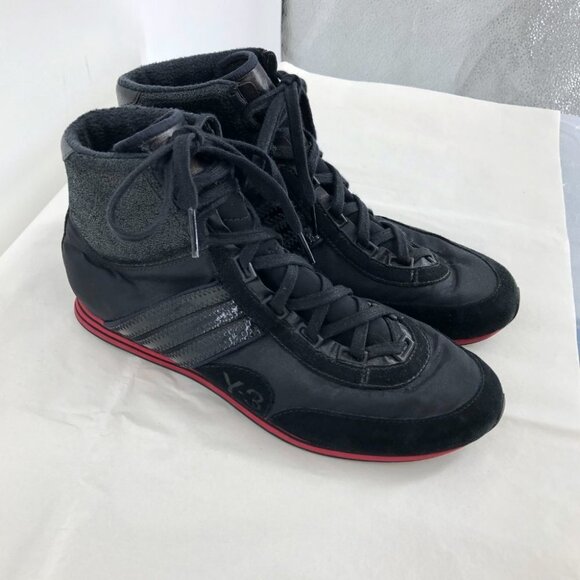 Y-3 Adidas Yohji Yamamoto black & red women hi top sneakers suede trim size 7 - Picture 2 of 12